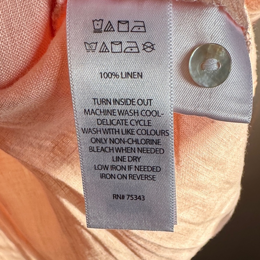 Sigrid Olsen Peach V-Neck Button Down Linen Tunic/Cover Up Sz L - Picture 3 of 5
